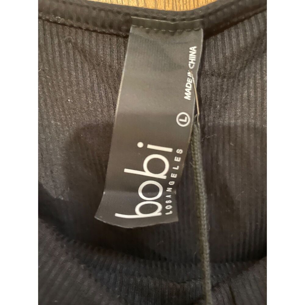 Bobi Los Angeles Short Ribbed Cropped Cowl Black Tank Top Stretch Womens Size L - Picture 2 of 7